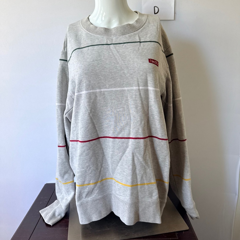 Nike Light Gray Crewneck Sweatshirt with Multicolor Stripes